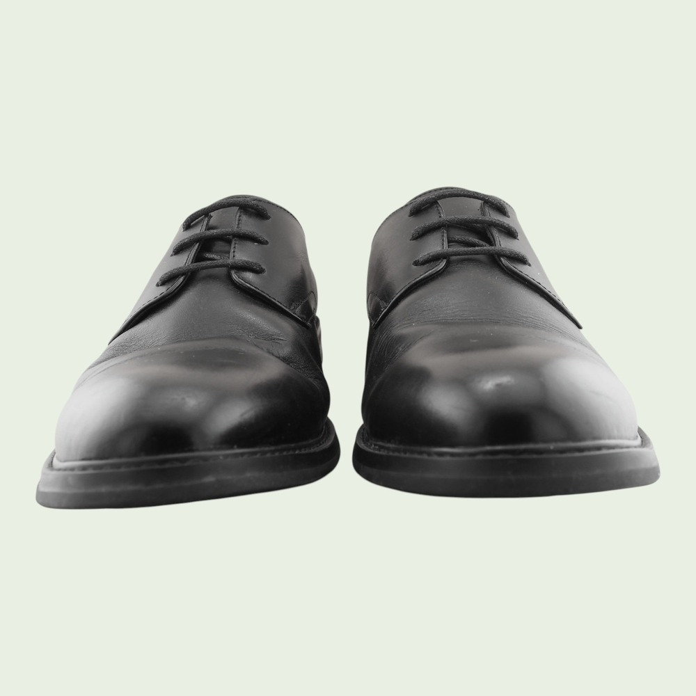 Express Mens Size 10 Black Plain Toe Derby Shoes Classic Leather Formal Dress - Picture 6 of 14